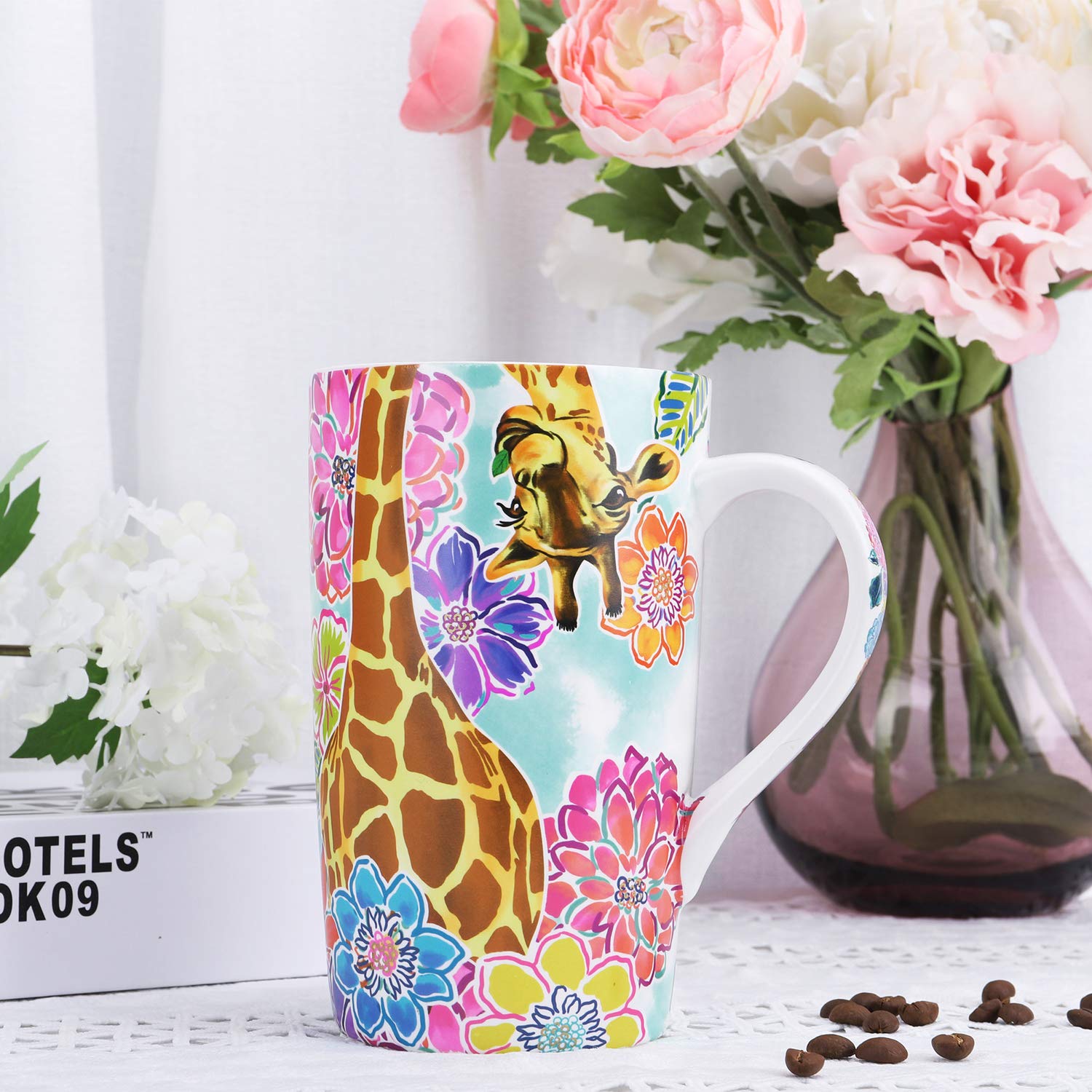 NymphFable Ceramic Coffee Mug 18oz Personalized Giraffe Flowers Coffee Cups with Handle Baking Pattern Tea Cup Large